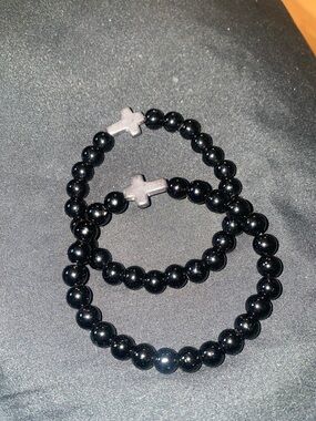 Black Beaded Cross Bracelet Set